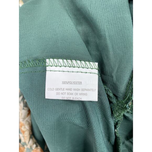 Saints + Secrets Dress M Green Floral Deep V Mini Long Slv Open Lace Up Ruffle - Picture 8 of 11